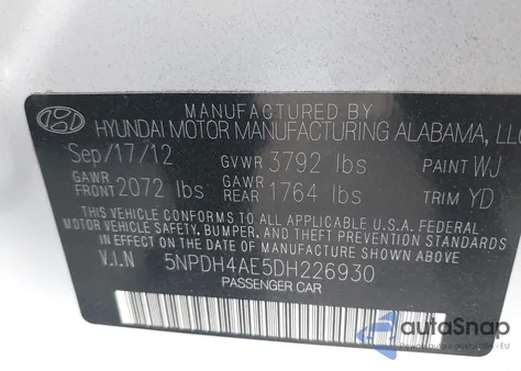 2013 Hyundai Elantra Limited из США, поврежденный, VIN 5NPDH4AE5DH226930